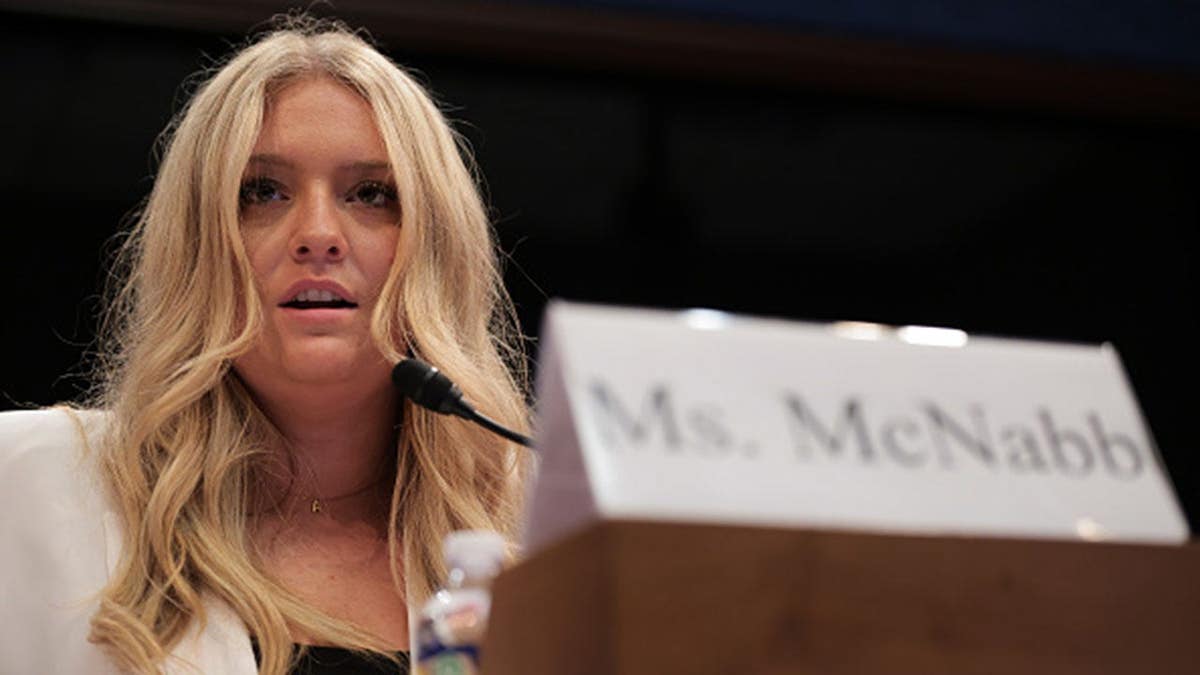 Payton McNabb, former North Carolina volleyball player, speaks at a U.S. Capitol hearing.
