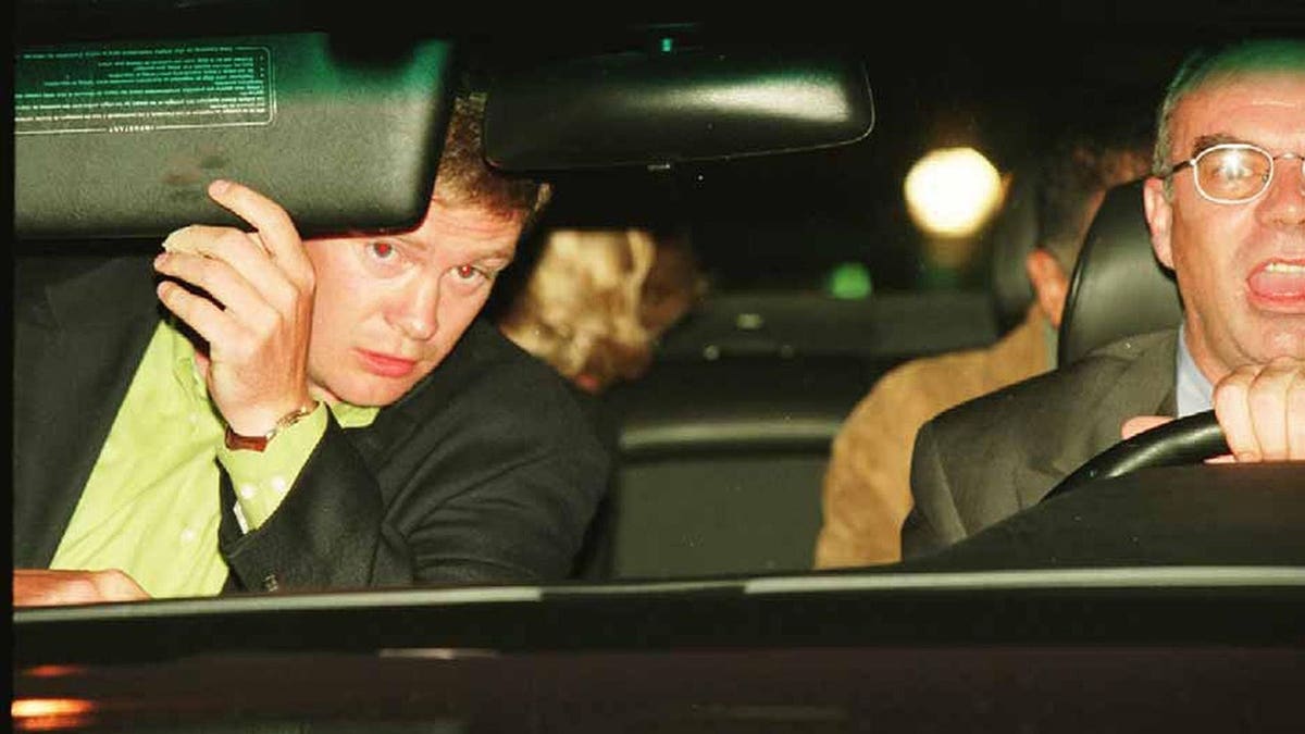 Diana, Princess of Wales sits in a Mercedes-Benz with bodyguard Trevor Rees-Jones, driver Henri Paul, and Dodi Fayed.