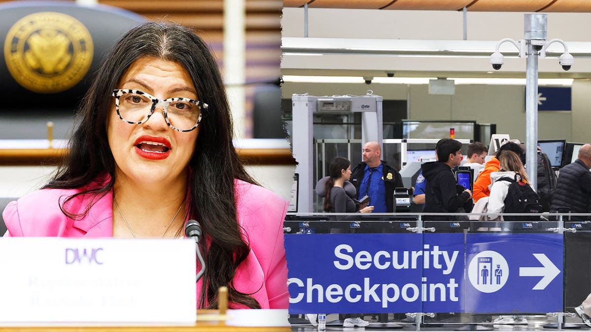 Rashida Tlaib split with an airport security line