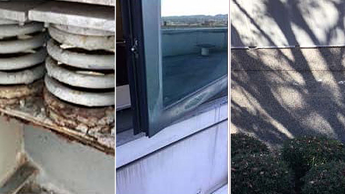 split photos of repairs needed at courthouse building