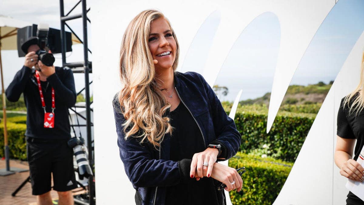 Samantha Ponder prepares to go onstage at the espnW Summit in Newport Beach, Calif.