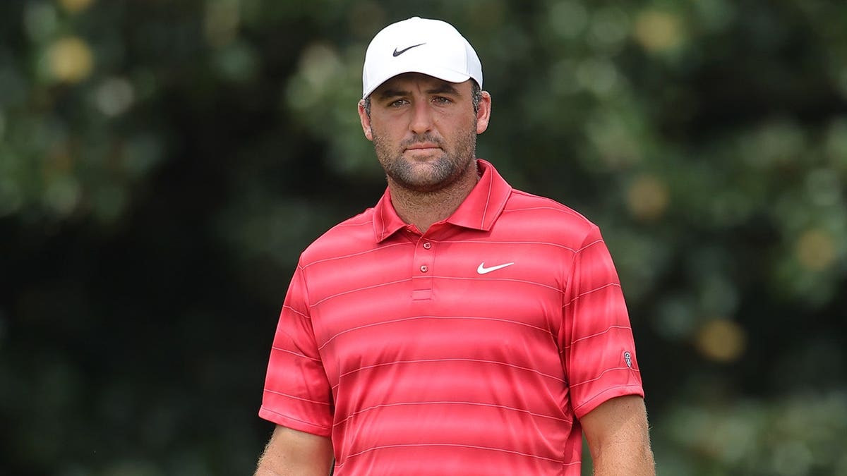Scottie Scheffler looks on from the second green at East Lake Golf Club.