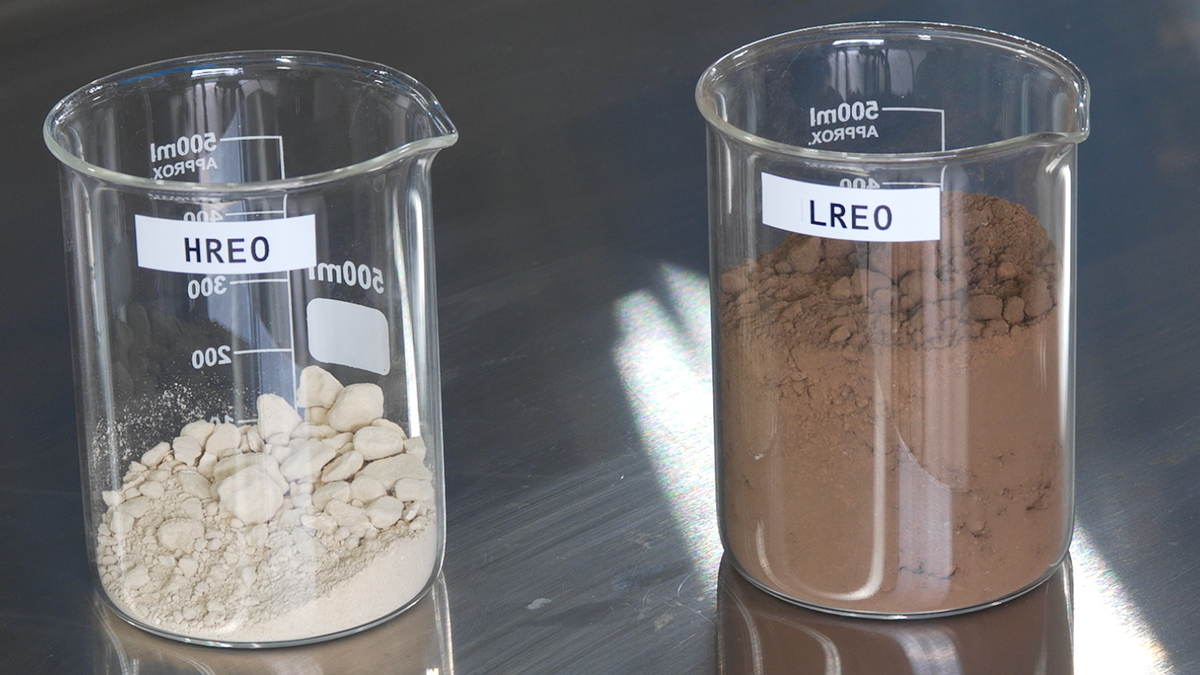 Heavy rare earth minerals extracted by WVU (on left). Light rare earth minerals (on right).