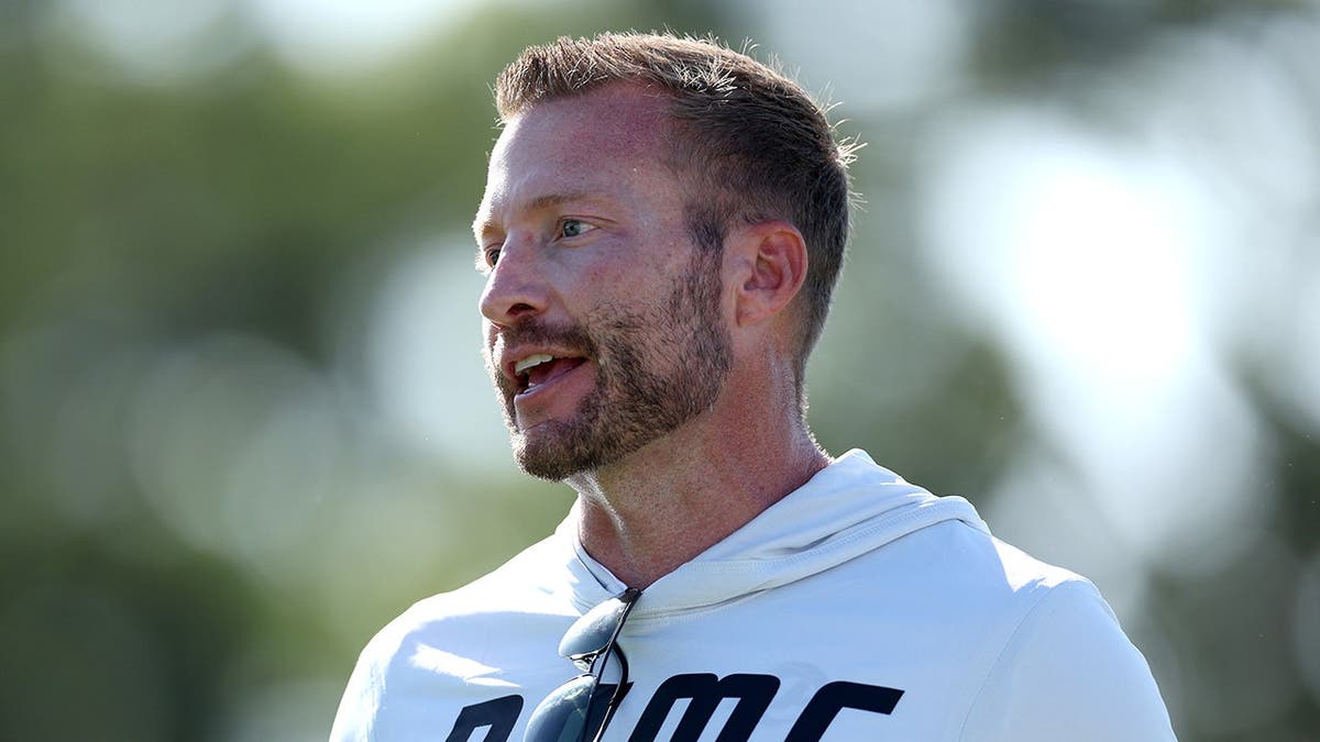 Sean McVay, head coach of the Los Angeles Rams, looks on during training camp.