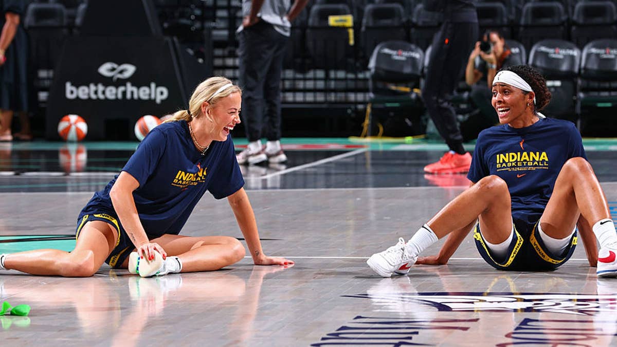 Sophie Cunningham #8 and Sydney Colson #51 of the Indiana Fever