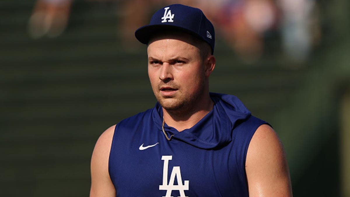 Tarik Skubal of the Los Angeles Dodgers looks on before a game at Wrigley Field.