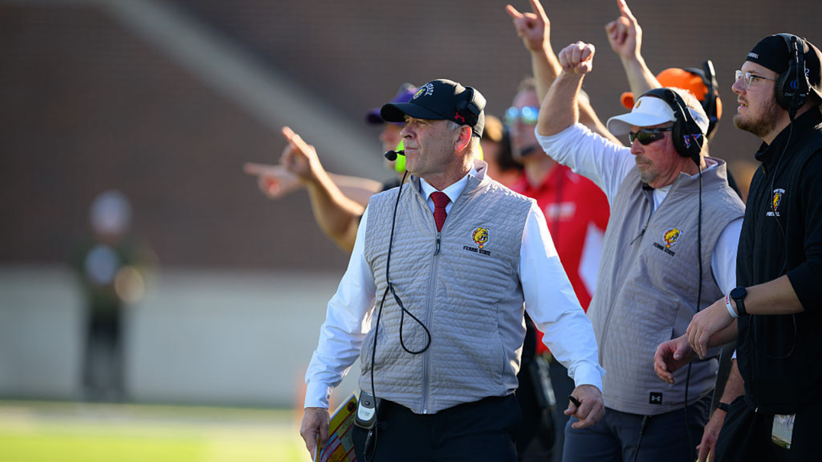 Tony Annese watches the action from the sideline during the Division II Football Championship.