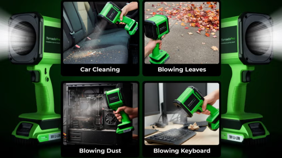 The Tornado Pro doubles as a blower, air pump, flashlight and power bank.