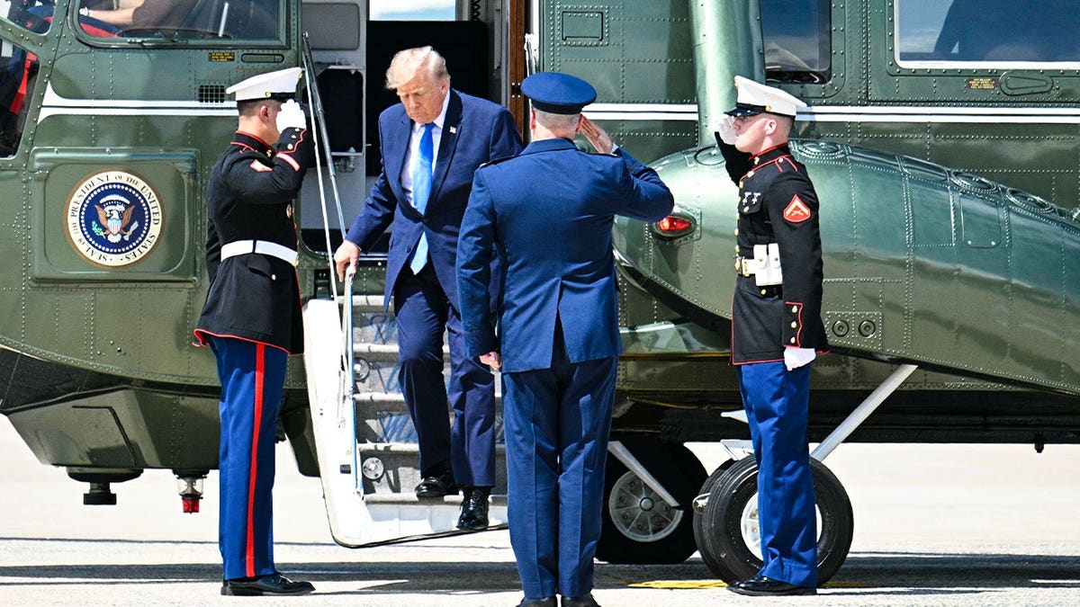 Marine One helicopter with Trump visible
