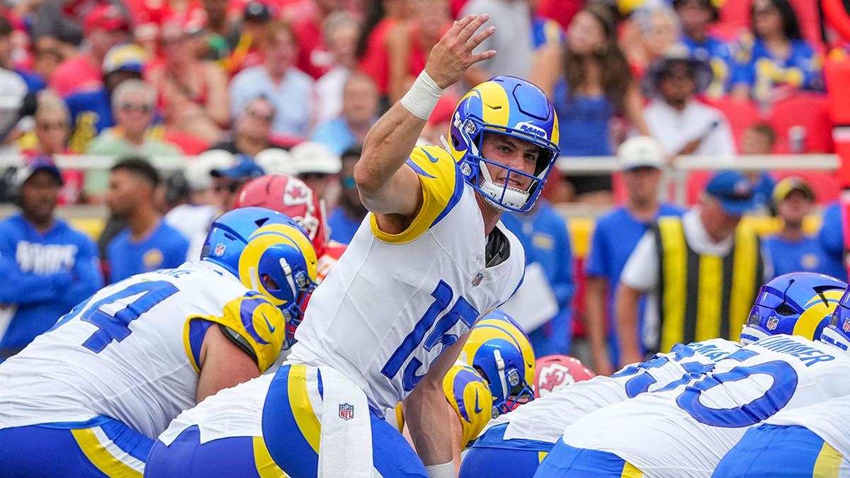 Ty Simpson signals astatine  the enactment     during a preseason crippled  astatine  Arrowhead Stadium.