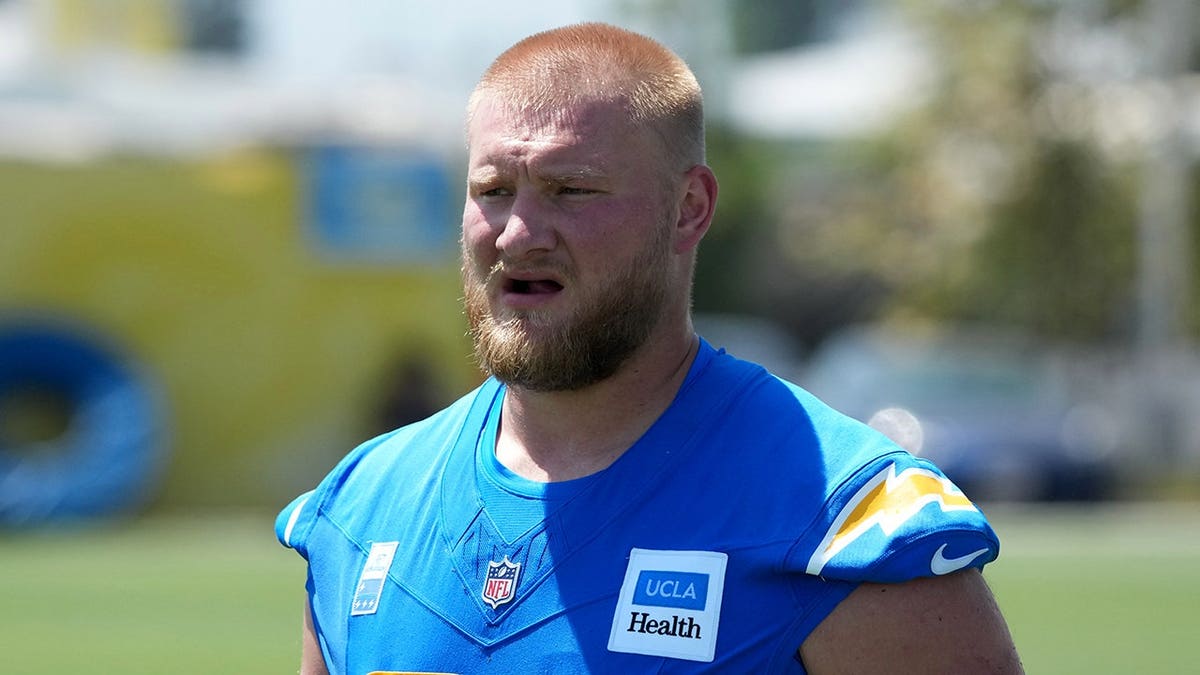 Tyler Biadasz stands at Los Angeles Chargers training camp.