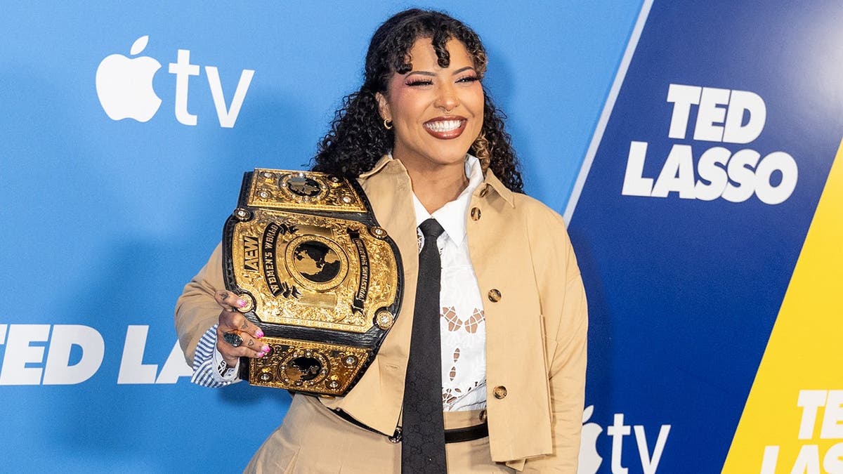 Willow Nightingale, AEW Women's World Champion, attends Ted Lasso Season 4 premiere.