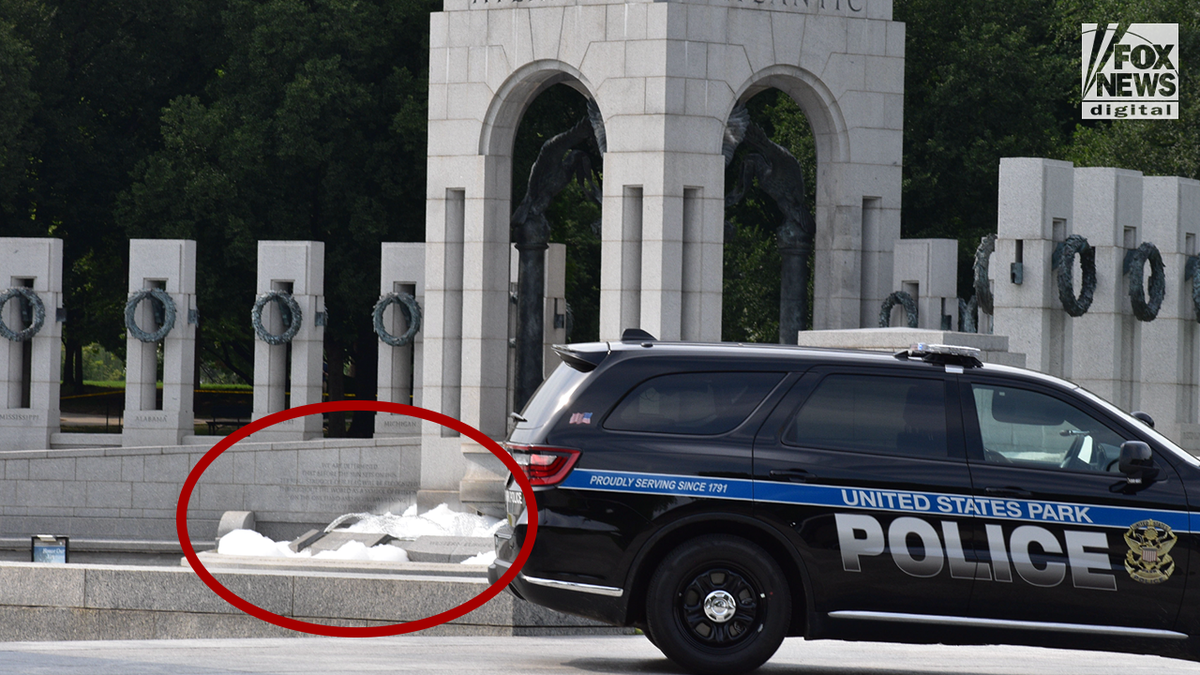 Vandalism at the World War II Memorial in Washington, D.C., left parts of the historic monument covered in a white substance, prompting concern over damage to the national landmark.