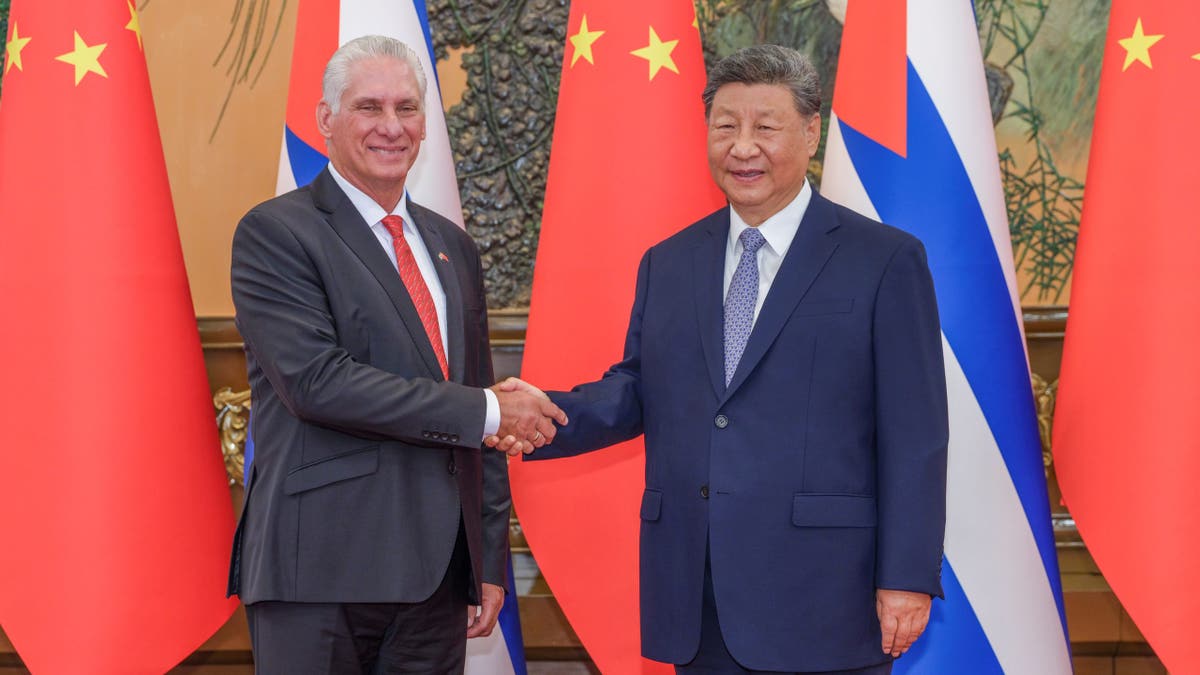 Xi Jinping meets Miguel Diaz-Canel at the Great Hall of the People in Beijing.