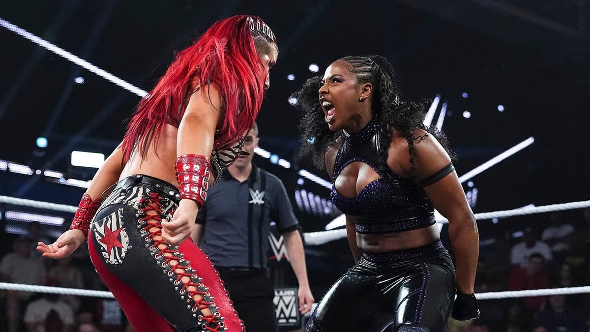 Zaria and Kali Armstrong face off during a WWE NXT match.