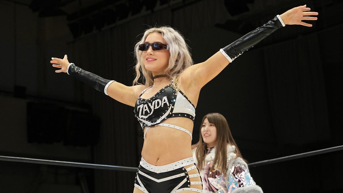 Zayda Steel enters the ring during Women's Pro-Wrestling MARIGOLD.