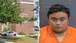 Memorial Middle School in Tampa alongside booking photo of teacher Christian Schneider