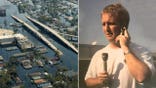 Aerial image of Hurricane Katrina damage and Kurt Knutsson reporting