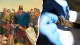 Split image of Jesus depiction, view of ancient amulet