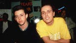 Tears for Fears sitting next to each other in 1985 in New York City.