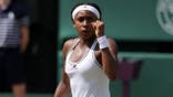 Coco Gauff reacts during her Wimbledon semifinal match against Karolina Muchova.