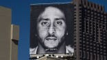 Colin Kaepernick billboard mounted on a building in Union Square, San Francisco.
