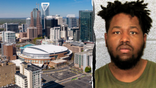 Di-Quan Schafar Hunt mugshot alongside an aerial view of Charlotte, North Carolina showing highways and skyline.