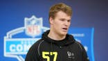 Jack Pyburn speaks during the NFL Scouting Combine at the Indiana Convention Center.