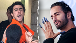 A split image showing assassin Luigi Mangione shouting while being escorted into a police station and designer Marc Jacobs at a red carpet during a fashion show