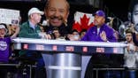 Michael Wilbon and Tony Kornheiser sit during a taping at Welsh-Ryan Arena.