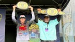 Rickey Jackson and John Garrett hold up their Pro-Am Championship belts.