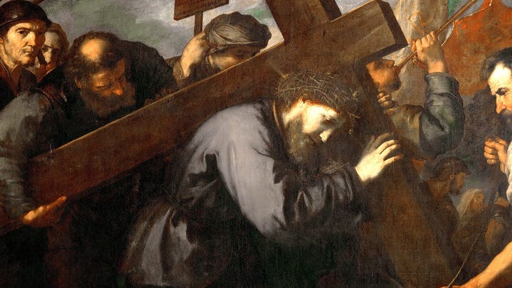 Representación artística de Jesús llevando la cruz; no es una reconstrucción arqueológica.
