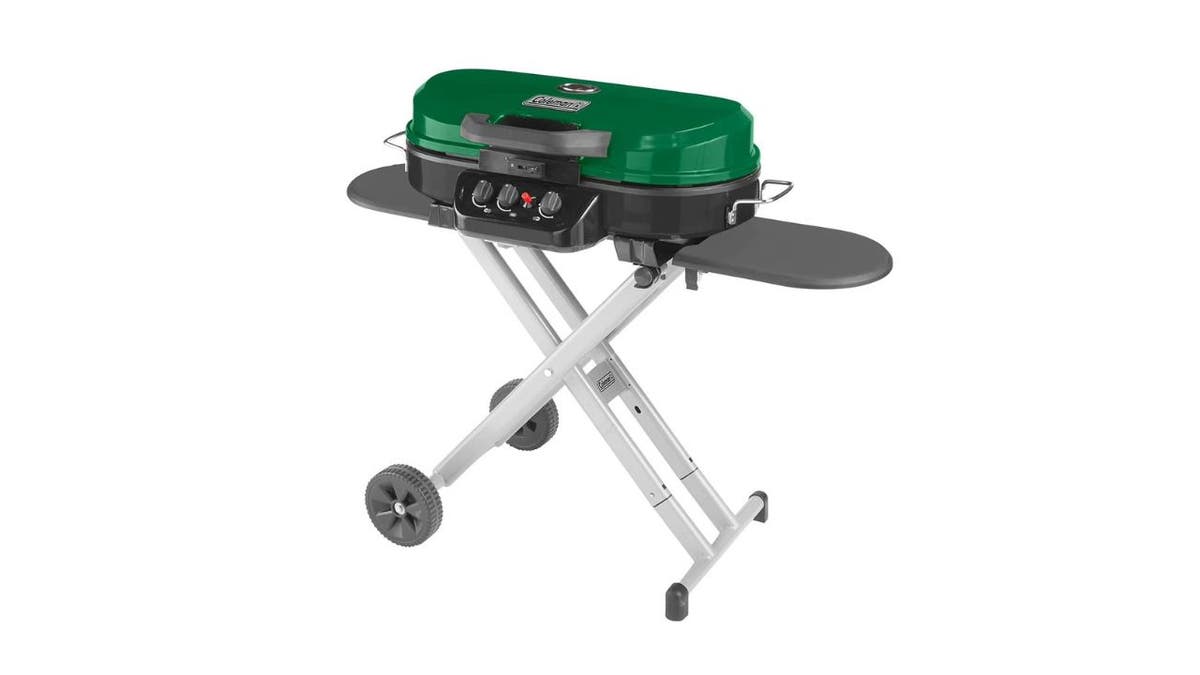 This portable grill packs up and rolls away neatly when it's time to go home.