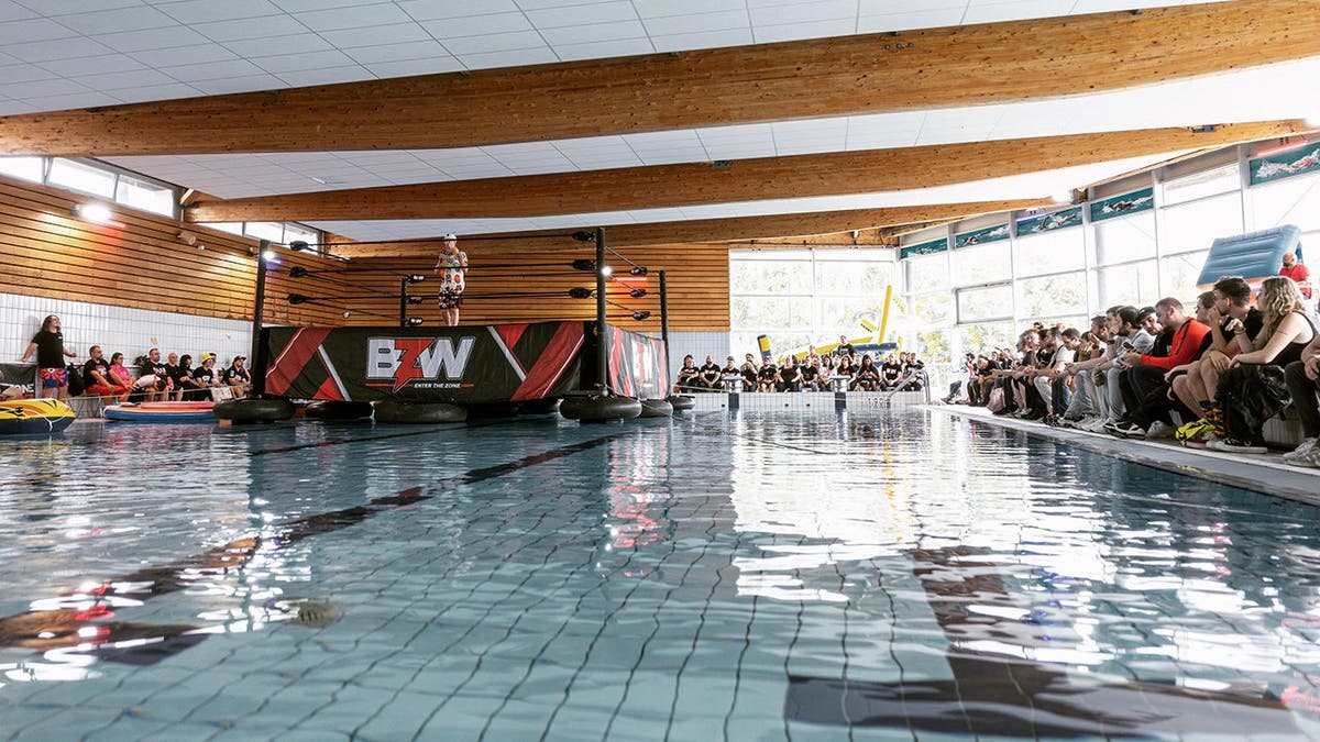 Banger Zone Wrestling ring in a pool