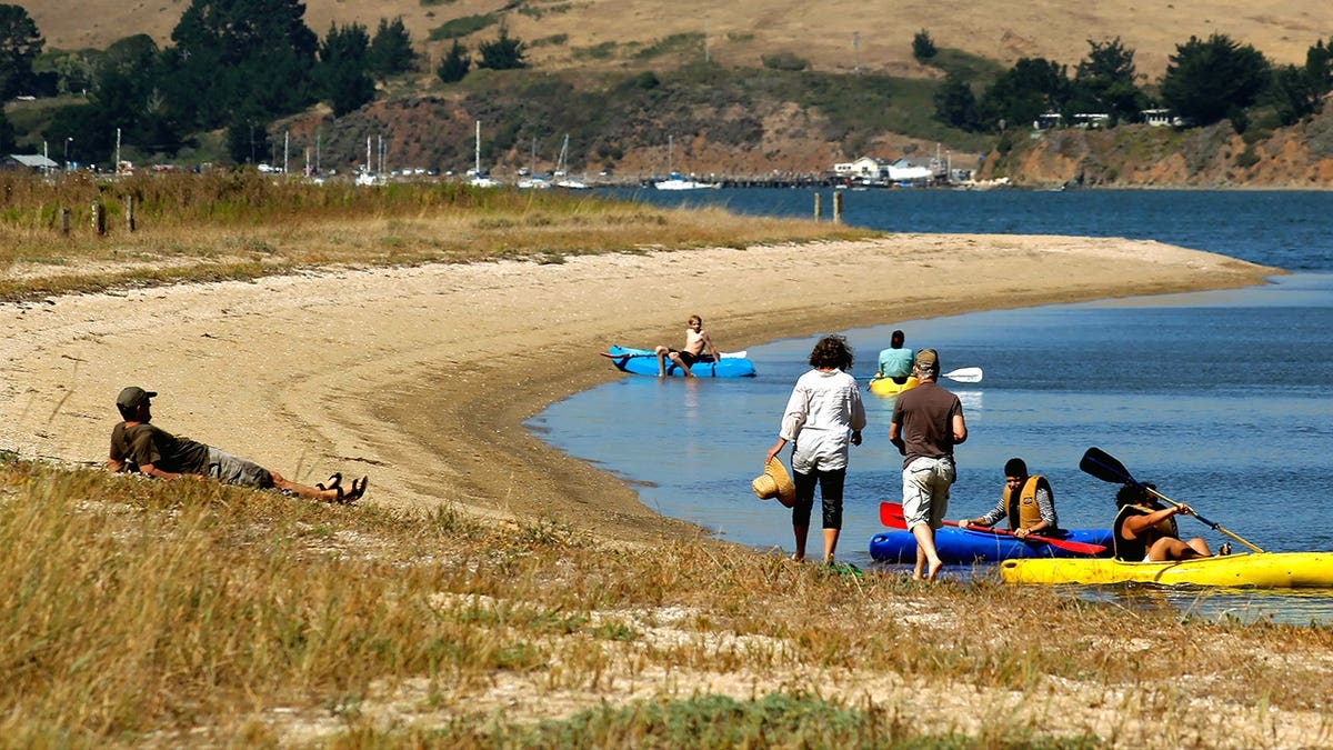 Tourists near Tomales Bay shore in California