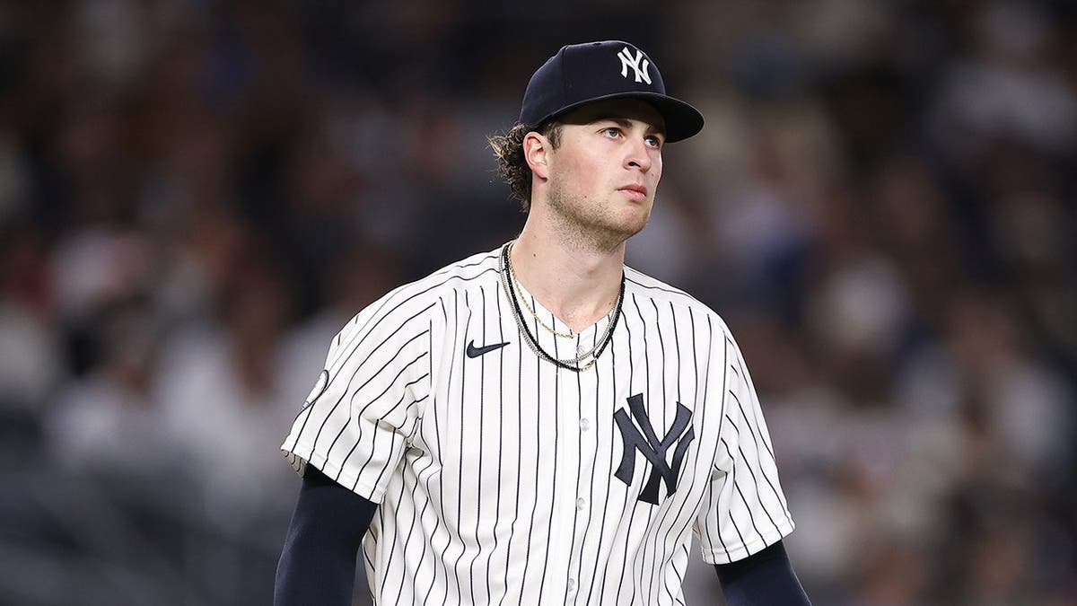 Cam Schlittler looks on during the game at Yankee Stadium.