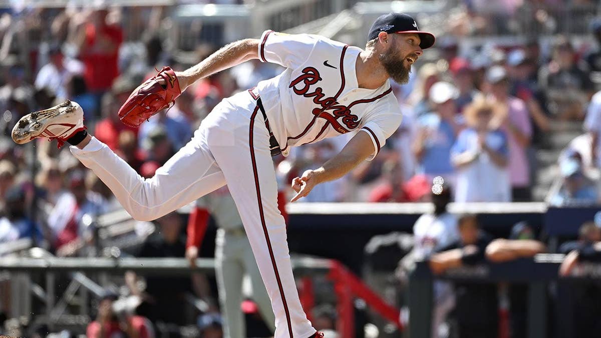 Chris Sale pitching during the NL Wild Card Series at Truist Park