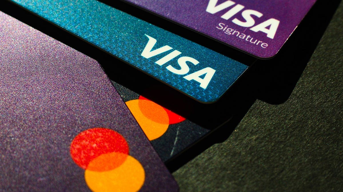 Credit cards spread out.