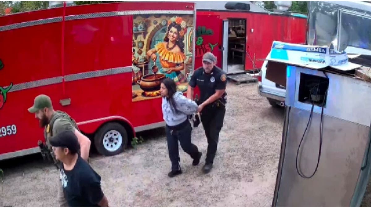 Immigration authorities detain a worker at Chile & Chili’s Tallahassee in Tallahassee, Florida during a raid on Sept. 25, 2026.
