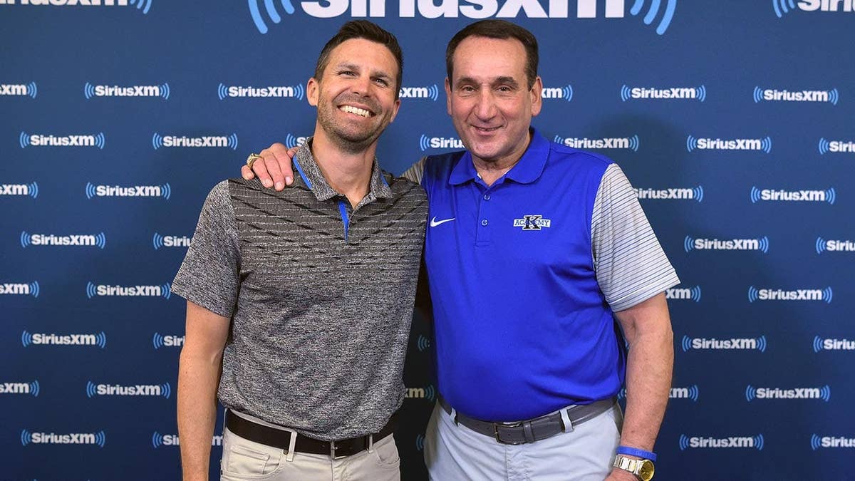 Mike Krzyzewski and Chris Spatola pose for a photo