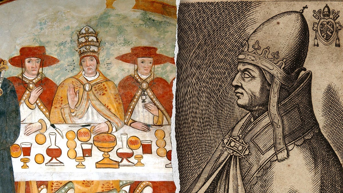 Split image of Alexander II next to Honorius II