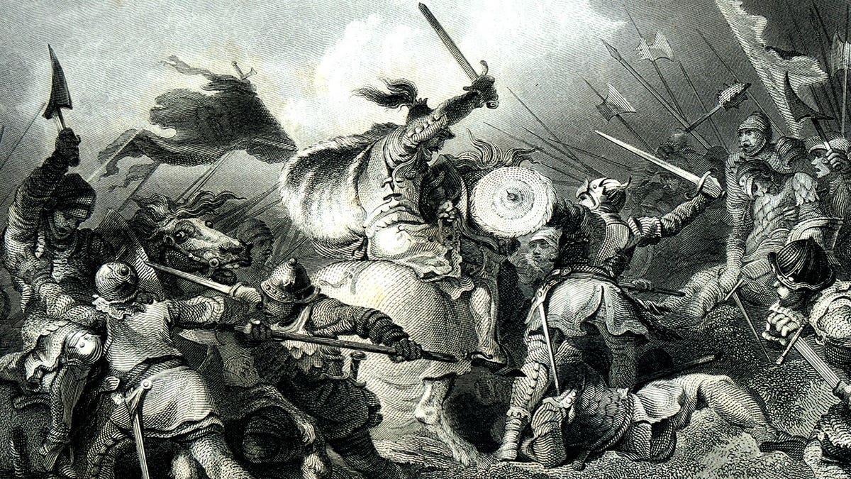 Modern depiction of people fighting at Battle of Hastings