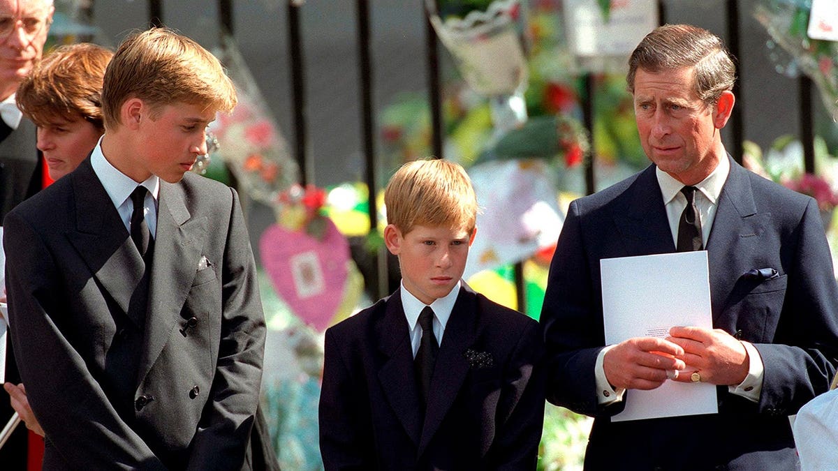 Prince William, Prince Harry and Prince Charles hold a funeral program at Westminster Abbey.