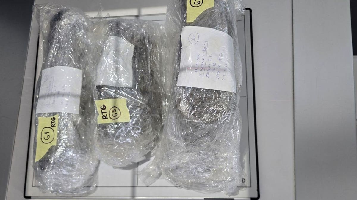 View of Roman shoes wrapped-up in lab