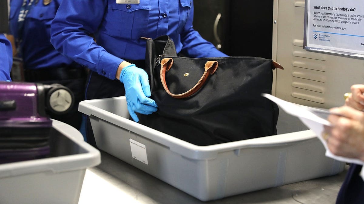 Close-up of bag in TSA at LGA