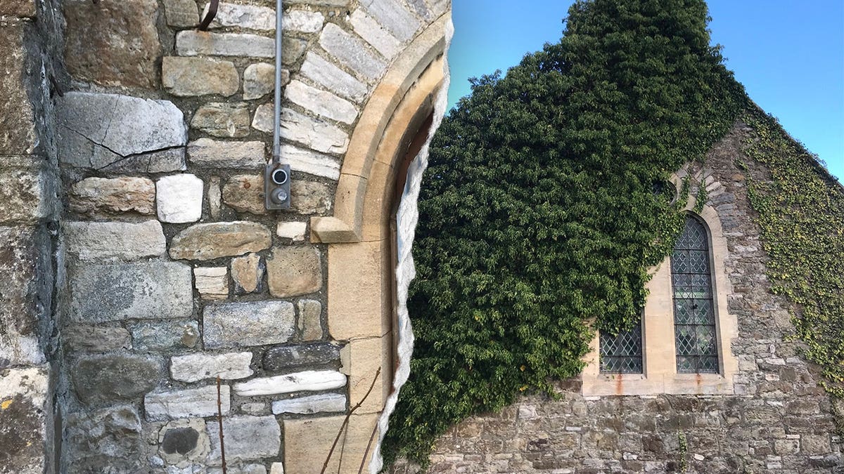 Split image of stonework at Eastry Chapel