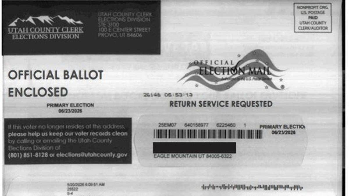 Mail-in ballot addressed to an Eagle Mountain, Utah, voter for the June 23, 2026, primary election