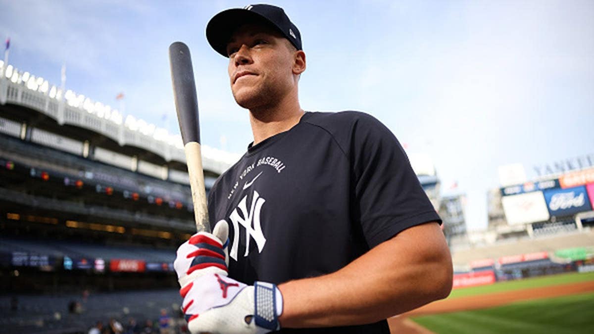 Aaron Judge stands looking on before the game at Yankee Stadium.