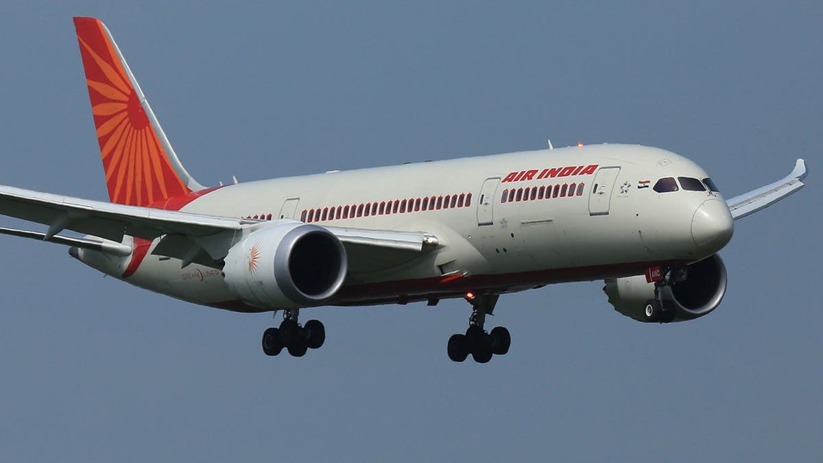 Air India Boeing 787 Dreamliner arriving at London Heathrow airport.