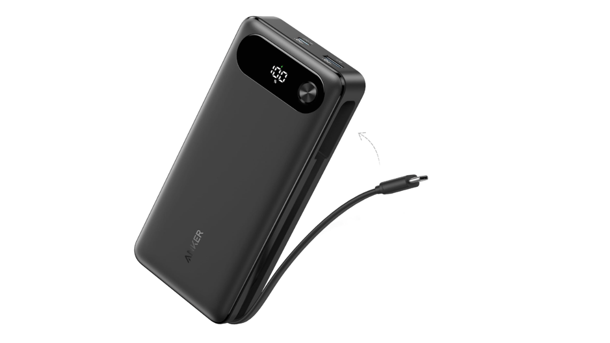 Anker’s 20,000mAh portable charger features a built-in USB-C cable.